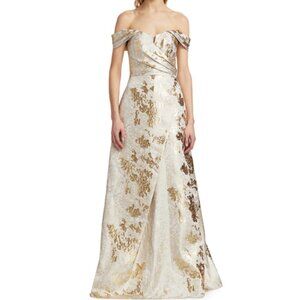 Rene Ruiz Collection Women's Brocade Off-The-Shoulder Gown